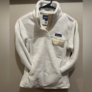 Women's Patagonia Re-Tool Snap-T Fleece Pullover White Mock Neck 1/4 Snap